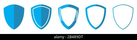 Vector Shield in flat style. Set of Shield icons isolated. Blue Shield icons. Vector illustration Stock Vector