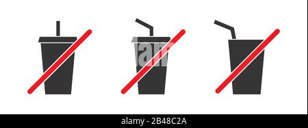 Drink prohibited symbols. Set of vector icons. Do not drink icon on white background. Stock Vector