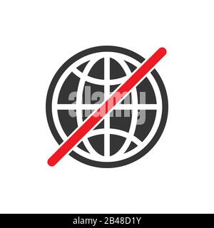 No internet connection sign. No Globe vector icon on white background. Do not use internet sign isolated. Stock Vector