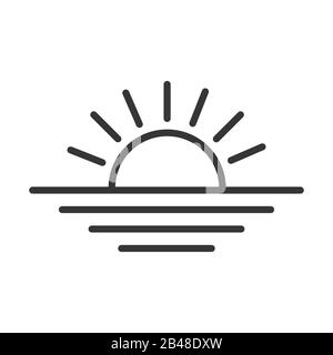 Rising sun linear icon. Morning. Thin line illustration. Dawn. Contour ...