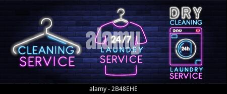 Dry cleaning service neon banner Stock Vector