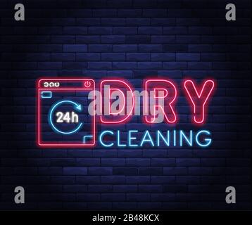 Dry cleaning service neon banner Stock Vector