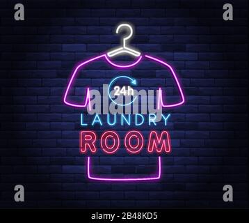 Dry cleaning service neon banner Stock Vector
