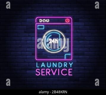 Dry cleaning service neon banner Stock Vector