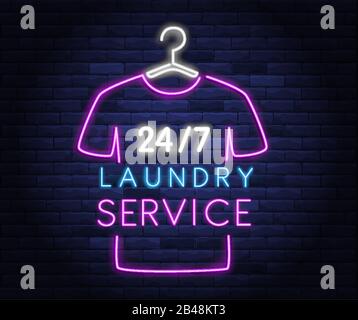 Dry cleaning service neon banner Stock Vector
