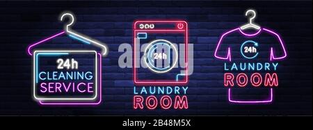 Dry cleaning service neon banner Stock Vector