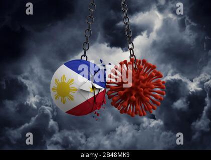Philippines ball smashes into a virus disease microbe. 3D Render Stock ...