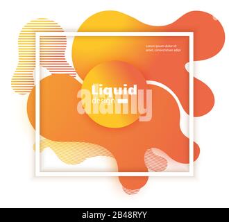 Orange liquid abstract background in white square with shadow Stock Vector