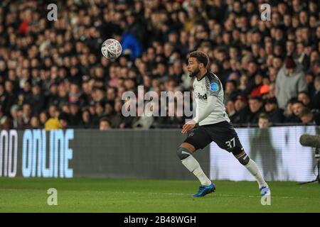 5th March 2020, Pride Park Stadium, Derby, England; Emirates FA Cup 5th Round, Derby County v Manchester United : Jayden Bogle (37) of Derby County in action during the game Stock Photo