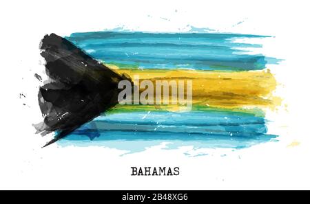 Realistic watercolor painting flag of Bahamas . Vector . Stock Vector