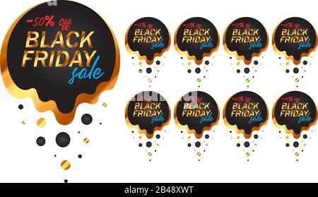 Black Friday labels set in black and gold Stock Vector