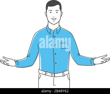 Positive manager gesturing outline illustration Stock Vector