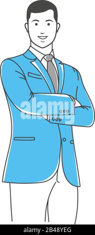 Positive manager gesturing outline illustration Stock Vector