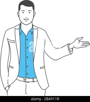 Positive manager gesturing outline illustration Stock Vector