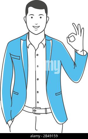 Positive manager gesturing outline illustration Stock Vector
