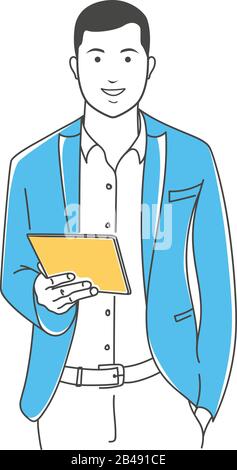 Positive manager gesturing outline illustration Stock Vector
