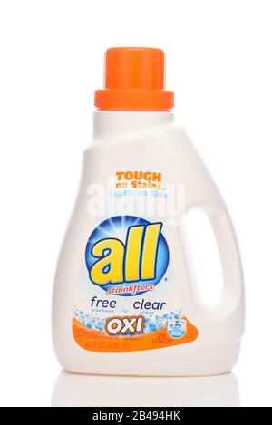 IRVINE, CALIFORNIA - MAY 20, 2019: A bottle of All Laundry Detergent with OXI Stainlifters. Stock Photo