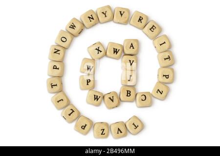 At symbol made of wooden letter blocks on white background - Concept of email Stock Photo