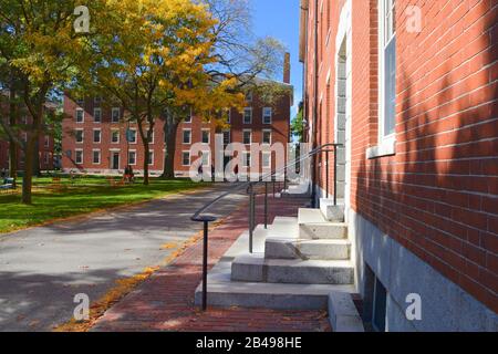 CAMBRIDGE, USA - OCTOBER 20, 2014: Harvard University yard. Harvard is the most prestigious and  oldest university in United States Stock Photo