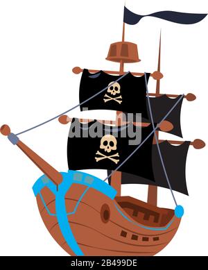 Illustration of pirate ship, with white background vector Stock Vector