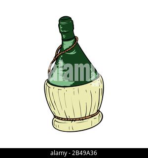bottle of wine in wicker basket on white background. vector illustration design. Stock Vector