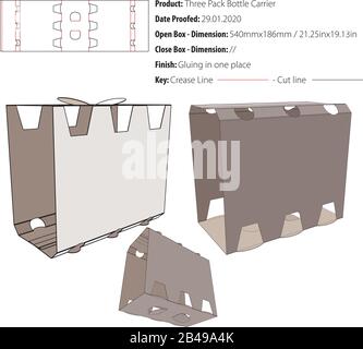 Three Pack Bottle Carrier template die cut vector Stock Vector