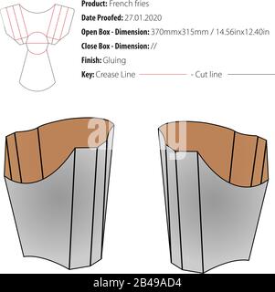French Fries Box template die cut vector Stock Vector