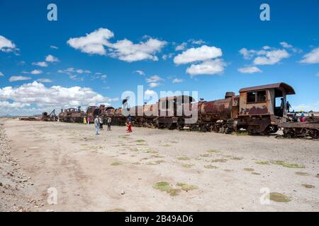 The train graveyard near Uyuni in Bolivia. Stock Photo