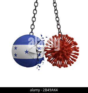 Honduras ball smashes into a virus disease microbe. 3D Render Stock ...