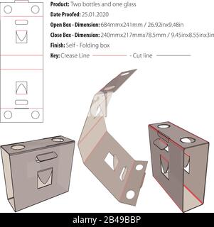 Two bottles and one glass box template die cut vector Stock Vector