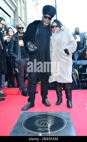 Jazzie B and Caron Wheeler attending the unveiling of a stone for Soul II Soul on the Music Walk of Fame at Camden, north London. Stock Photo