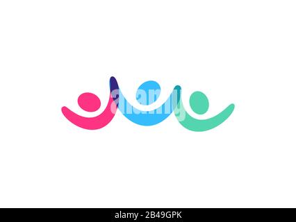Team vector icon, people hold hand and raise their hands up, victory and support symbol, abstract colorful logo template on white background Stock Vector