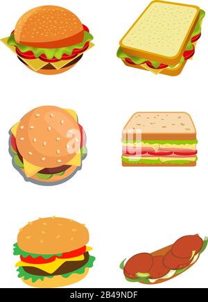 Illustration of burger and sandwich , with white background vector Stock Vector