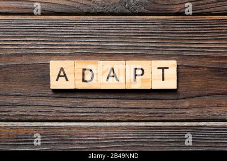 ADAPT word written on wood block. ADAPT text on wooden table for your desing, concept. Stock Photo