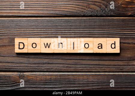 download word written on wood block. download text on table, concept. Stock Photo