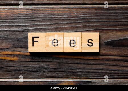 Fees word written on wood block. Fees text on wooden table for your desing, Top view concept. Stock Photo