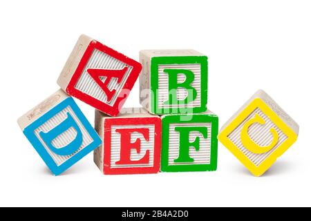 Wooden alphabet blocks isolated on white background Stock Photo