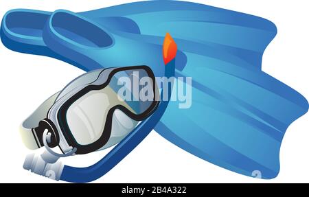 Illustration of fins with mask, with white background vector Stock Vector