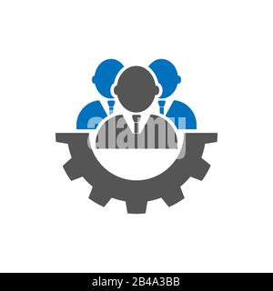 Men and cog icon. People and gear sign. Flat style. Engineering. EPS 10. Stock Vector