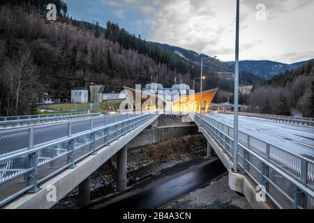 illuminated freeway tunnel portal on highway A9 named gleinalmtunnel in styria, austria Stock Photo