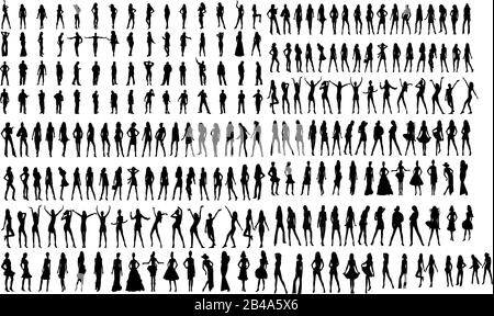 Illustration silhouette of man and woman in different positions, with white background vector Stock Vector