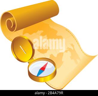 Illustration of map with compass, with nice background vector Stock Vector