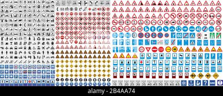 many different road and street sign vector Stock Vector