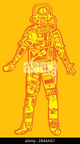 Illustration of gadget man, with yellow background vector Stock Vector