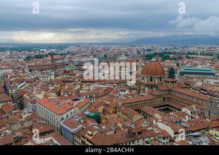 Amazing view of Florence city from Campanile di Giotto bell tower in Florence Italy Stock Photo