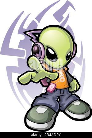 Illustration of Cool Alien, with white background vector Stock Vector