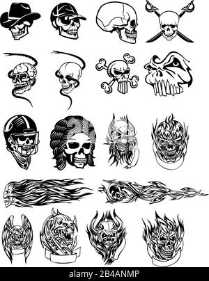 Different Black and White skulls vector Stock Vector