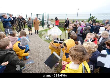 The Prince of Wales unveils a plaque as he attends a reception in Newquay, Cornwall, to celebrate the 30th anniversary of Surfers Against Sewage and officially opens the Nansledan development school. PA Photo. Picture date: Friday March 6, 2020. See PA story ROYAL Charles. Photo credit should read: Matt Keeble/PA Wire