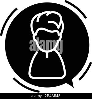 Speaking boy black icon, concept illustration, vector flat symbol, glyph sign. Stock Vector