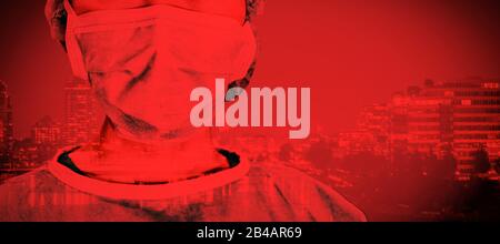 Composite image of portrait of surgeon woman. Testing for Coronavirus pandemic Stock Photo